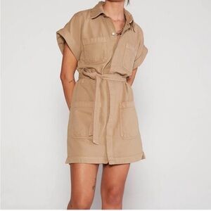 Erica Austyn Twill Belted Safari Mini Dress - Cuban Sand XS